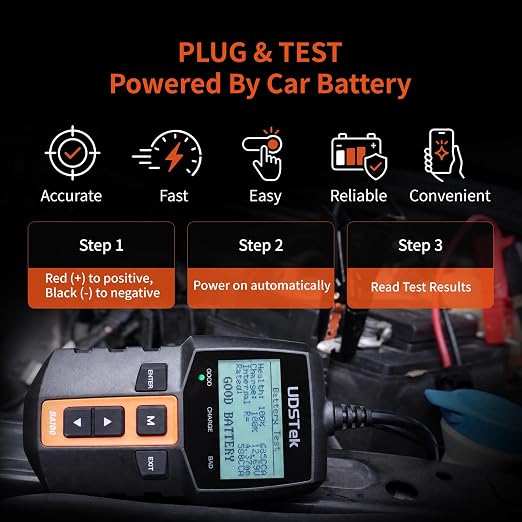 BA100 12V Car Battery Tester, 100-2000 CCA Automotive Load Tester | Diagnose 12V battery, cranking & alternator charging system. Works for cars, motorcycles, trucks, boats, RVs and ATVs.