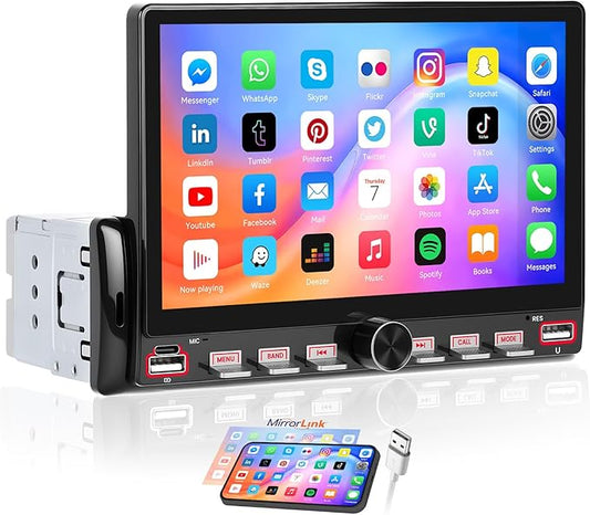 7 Inch Single Din Car Stereo with Mirror Link, Steering Wheel Control, Bluetooth, FM Radio, 7 Color Lights, EQ Adjustment, Online Video Support for Most Vehicles
