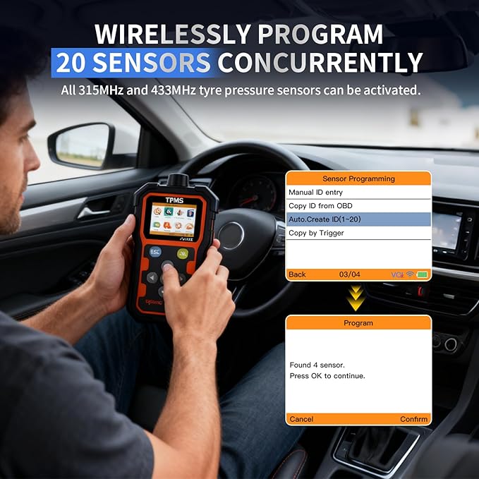 TPMS Diagnostic Programmer- Professional Tire Pressure Sensor Tool with WiFi Upgrade, OBD Diagnosis, Sensor Activation/Programming/Learning, Key Frequency Detection, 2.8-Inch Color LCD