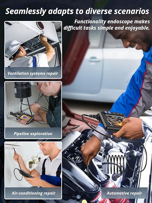 Acoath Borescope, Endoscope Camera with Light, Dual-Lens 1080P Industrial Inspection Camera, 5" IPS Screen, 32GB Card, IP67 Waterproof Sewer Tools - 9.8FT