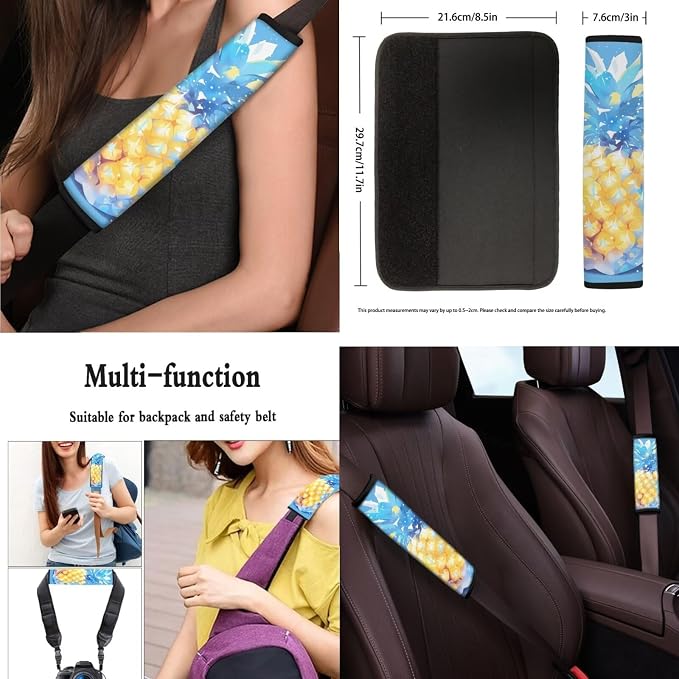 Pineapple Pattern Car Seat Cover Full Set 13 Pcs Watercolor Pineapples Painting Print Front/Rear Split Bench Protection Universal Fit for Auto Truck Van SUV, Turquoise