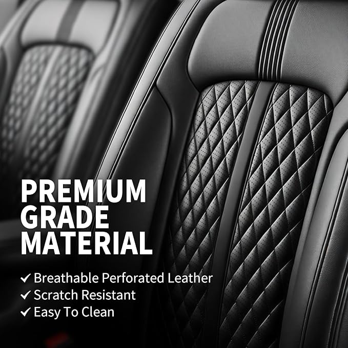 Fit CTS Car Seat Covers (Front Pair) for Select Cadillac CTS 2003-2019 - Premium Full Coverage Leather, Airbag Compatible & Scratch-Resistant, Waterproof & All Weather Seat Protector, Black