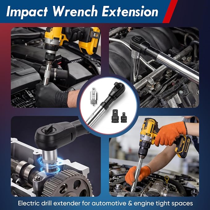 GIRAVO 1/2" Offset Extension Wrench Impact Set, Switchable 3-in-1 Drive Impact Ratchet Wrench, Offset Wrench with Versatile 3/8" Square Drive Adapters for Tight Spaces