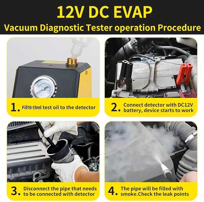 Smoke Machine Automotive with Built-In Air Pump and Pressure Gauge & Adjustable Flow Mete, Automotive Smoke Machine - 12V DC EVAP Smoke Machine for 12V Cars, Motorcycles, Trucks, Boats, ATVs
