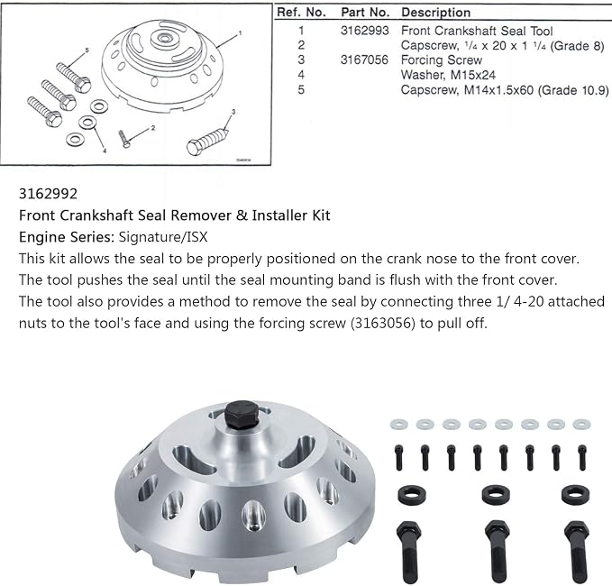 Yoursme 3162992 Front Crankshaft Seal Remover & Installer Tool for Cummins Diesel ISX & QSX Alternative to OEM 3162992