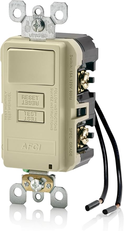 Leviton Combination, 15 Amp, Self Test, LED Indicator Light, AFSW1-I, AFCI/Switch, Ivory