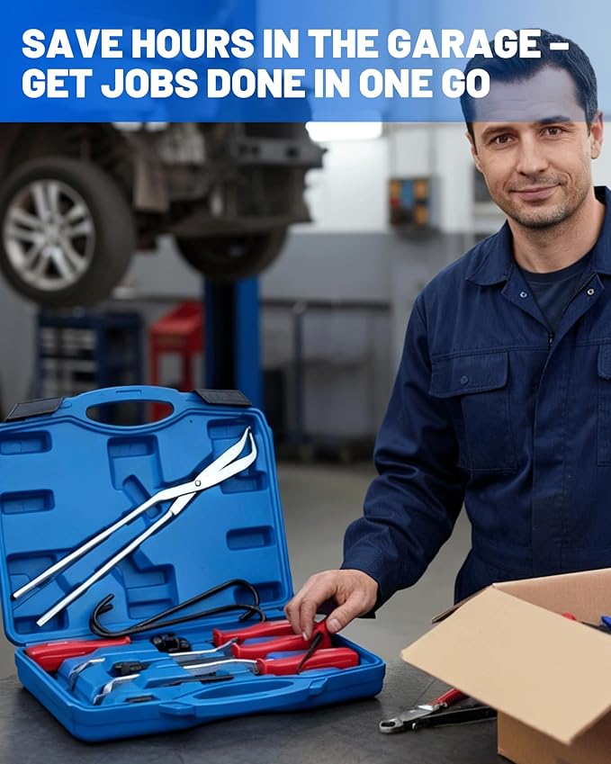 10-Piece Drum Brake Tool Kit with Case & Gloves - Professional Brake Spring Pliers, Remover, Installer, Compressor & Spoon Adjusting Tool Kit for Auto Repair - Heavy-Duty 45# Carbon Steel