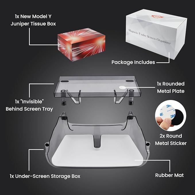 Model Y Juniper & Model Y L Under Screen Storage Organizer 2025-2026/Model 3 Highland 2024-2026, Center Console Organizer Tray Tissue Holder for Tesla Model Y Juniper Accessories, White