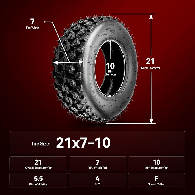 Torchbeam 21x7x10 ATV UTV Tire All-Terrain Off-Road, 4 PR 21x7-10 ATV Tires, Z-116 Mud Sand Trial Tire, Set of 2