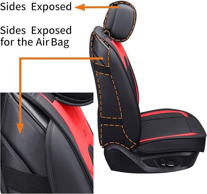 Aierxuan Car Seat Covers Full Set with Waterproof Leather, Seat Cushions Split Bench Universal Fit for Kia Soul Hyundai Accent Corolla CRV Vw Ford Ranger Fusion Wrangler (Full Set, Black-Red)