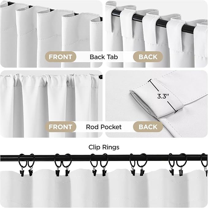 Joydeco 96 Inch 60% Blackout Curtains 2 Panels, Semi Sheer Blackout Curtains for Bedroom, White Curtains, Black Out Drapes for Living Room, Rod Pocket Back Tab Drapes(W52 x L96 Inch,Pure White)