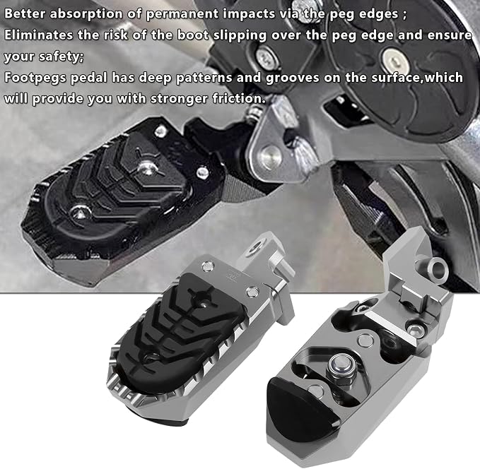 Motorcycle Foot Pegs Footpegs Rest Pedal Replacement for BMW F750GS F850GS R1200GS R1250GS R1300GS Aluminum Footrest Pedals with Built-in Spring (sliver)