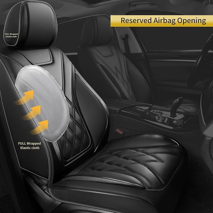 Fit Fusion Car Seat Covers for Ford Fusion 2007-2020 - Luxury Leather, Anti-Slip, All-Weather Seat Cushions, Waterproof & Breathable, Airbag Compatible, Full 5-Seat Set (Black)