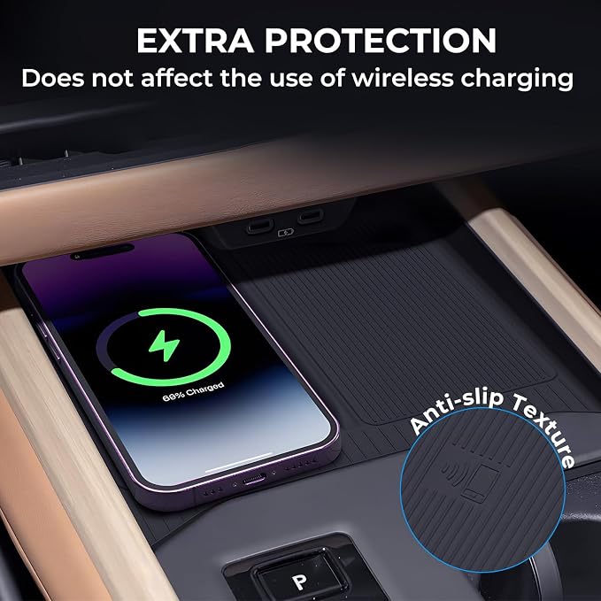 Wireless Charging Protective Mat for Lexus ES/ES350e/ES350h/ES500e 2026, Interior Accessories Center Console Silicone Anti-Slip Wireless Charger Cover Pad Protector for 2026 ES, Black