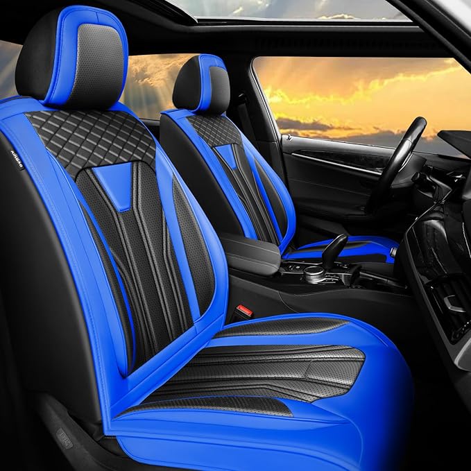 Fit Escape Car Seat Covers Premium Leather for Ford Escape 2010-2025 2026. Waterproof， Anti-Slip, Scratch-Resistant & All-Weather Seat Cushion Protector (Full Set, Blue&Black)