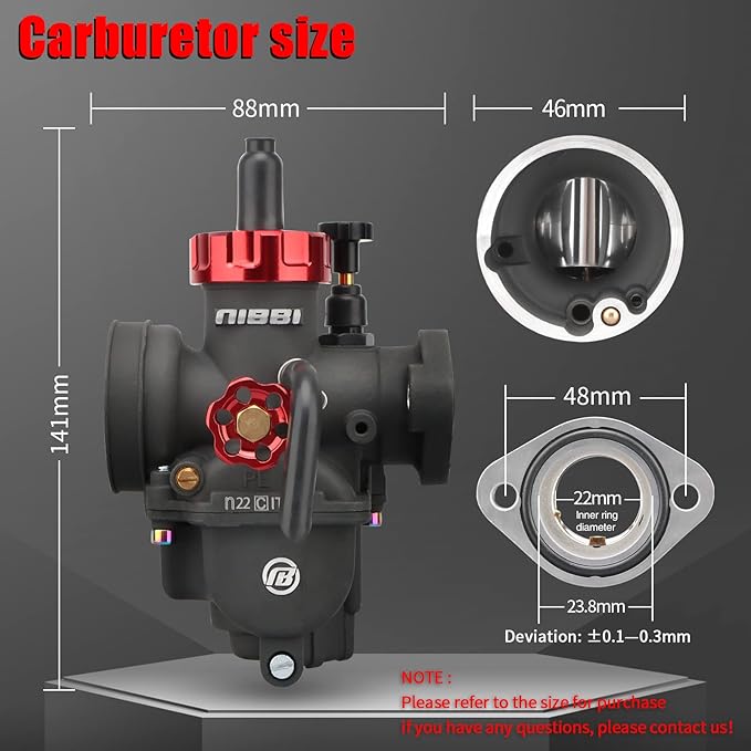 NIBBI PE22 Carburetor with 48mm Air Filters Kit,PE22mm FL Motorcycle Carb Fit for 125cc 130cc 140cc Dirt Bike Pit Bike Apollo TaoTao Lifan Kayo Honda SSR Motor Predator212