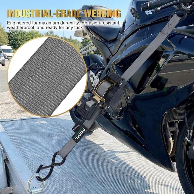 Retractable Ratchet Straps (4-Pack) - 1 Inch x 10 Feet (1,764lb Break Strength) - Auto Self Retracting Tie Down Straps Heavy Duty for Motorcycle, ATV, UTV, Truck, Cargo Trailer – Grey