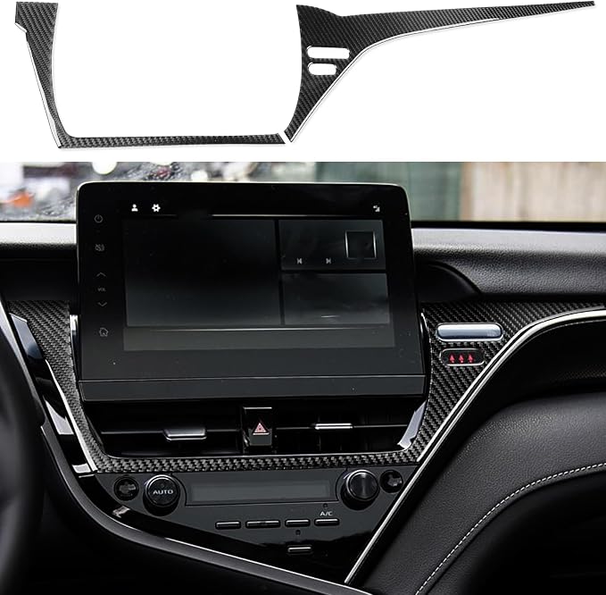 NVCNX Real Premium Carbon Fiber for Toyota Camry Accessories 2021-2024 2022 2023 SE/LE/SE Nightshade/L/TRD Gas Hybrid Car Dash Infotainment System Panel Cover Interior Trim Overlay Sticker Decal 2PCs