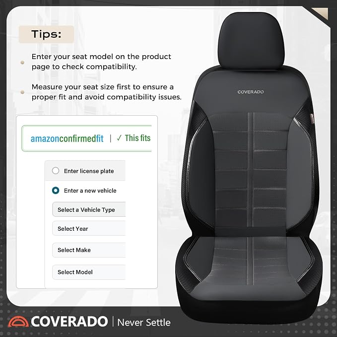 Coverado Full Set Leather Car Seat Covers, Crafted with Full Leather Construction and Carbon Fibre Weave Universal Fit for Most Cars SUV Trucks(Black