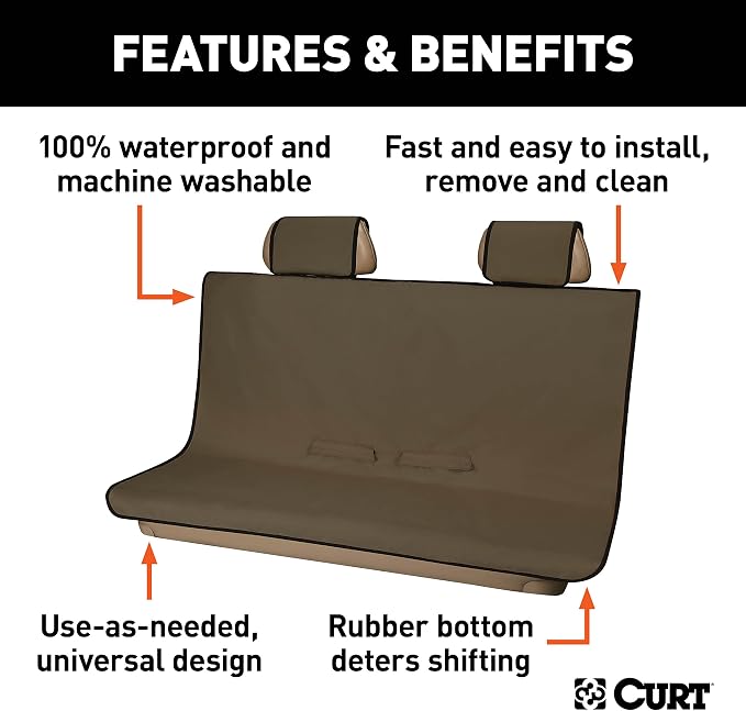 CURT 18512 Seat Defender 58-Inch x 55-Inch Brown Waterproof Universal Bench Car Seat Cover Protector