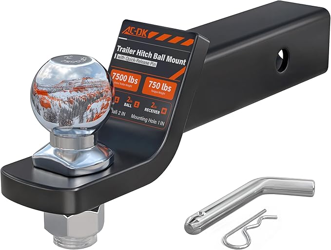 Trailer Hitch Ball Mount for 2 inch Receiver,2 inch Drop Hitch,with 2-Inch Ball,7,500 lbs Capacity Ball Hitch, 750lbs Tongue Weight,Includes Hitch Pin