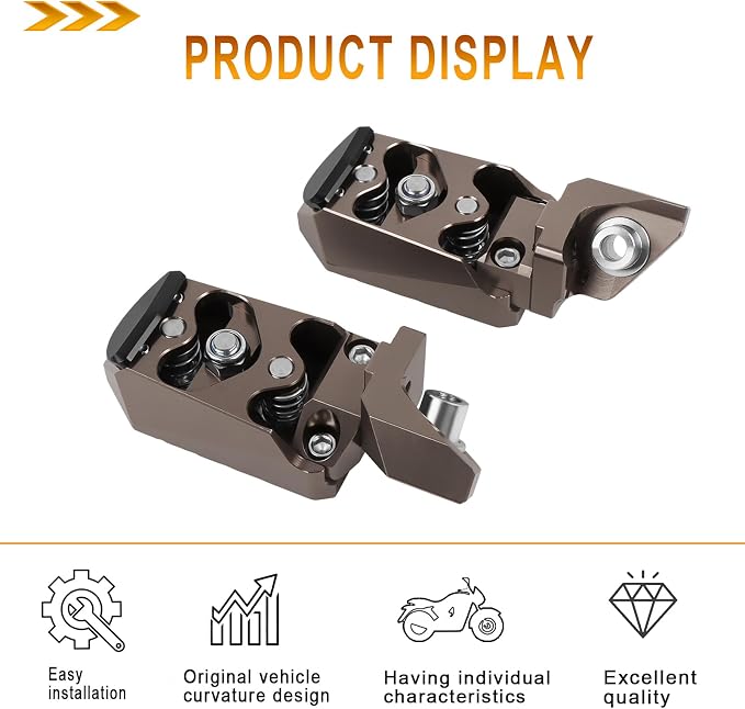 Motorcycle Foot Pegs Footpegs Rest Pedal Replacement for BMW F750GS F850GS R1200GS R1250GS R1300GS Aluminum Footrest Pedals with Built-in Spring (brown)