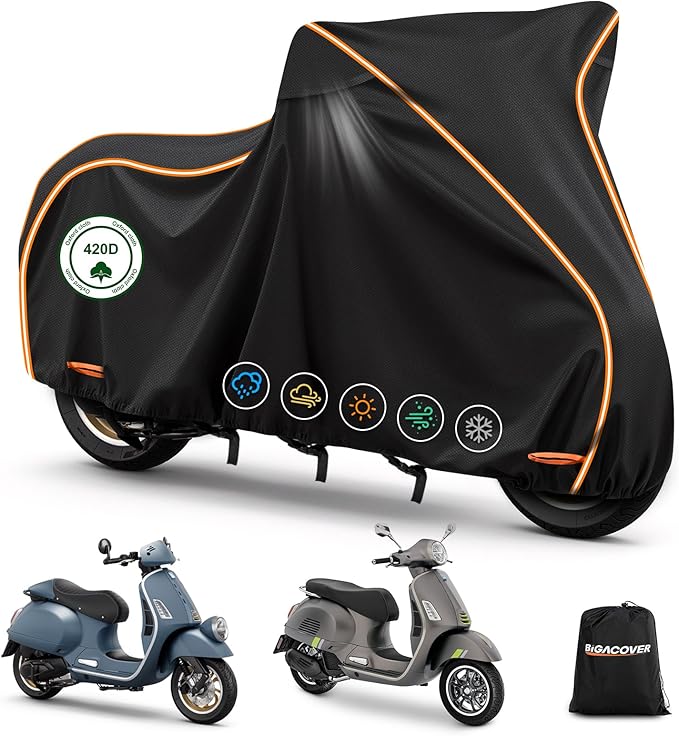 Waterproof Motorcycle Cover for Vespa GTV,Vespa GTS (Super 300cc HPE,Sport, TECH 300cc HPE), Outdoor 420D Scooter Cover Windproof Heavy Duty Waterproof Protection