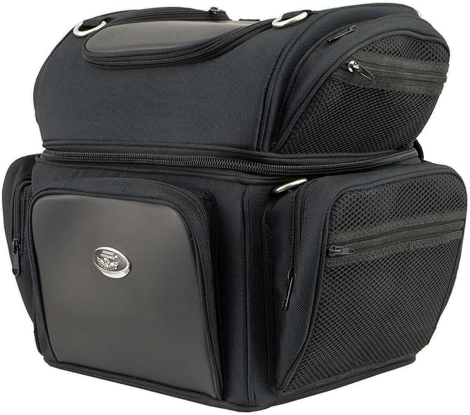 Milwaukee Leather MP8170 Medium Black '5 Pocket' Textile Motorcycle Double Barrel Sissy Bar Rack Bag - Medium