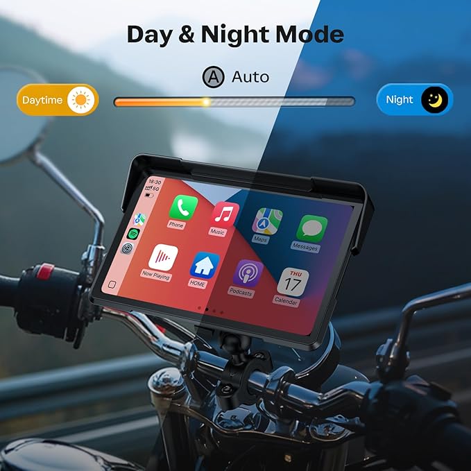 WonVon 7 Inch Wireless Motorcycle Carplay GPS Navigation System with Apple Carplay and Android Auto Portable Screen with Dual Bluetooth, Navigation, Siri, Google Assistant with Magnetic Mount