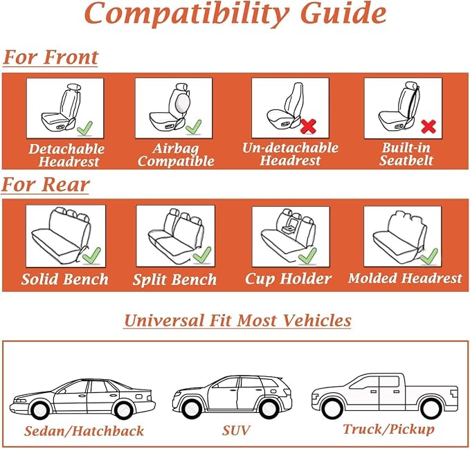 Coverado Front Seat Covers, Waterproof Nappa Leather Car Seat Cover, Sideless Car Seat Covers Front Seats, Driver Seat Cover, Car Seat Protector Universal Fit for Most Sedans SUV Truck, Grey