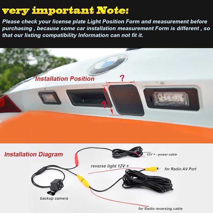 Waterproof Car Rear View Backup License Plate Light Camera 170 Degree Viewing Angle Night Vision for BMW X1 X5 X6 X3 18i 20i 25ix 28ix E39 E46 E53 E82 E88 E84 E90 E91 E93 E60 E61 E70 E71 E72 M3