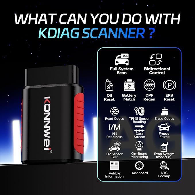 KONNWEI OBD2 Scanner Bluetooth - Full System Diagnostic Tool w/Bi-Directional Control, Oil/EPB/DPF/BMS Reset、TPMS Read for 40+ Vehicles, No Subscription, Lifetime iOS Android App, Storage Box Included
