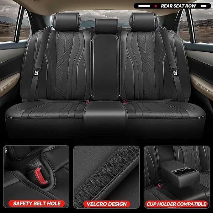 Auto Dynasty Car Seat Covers Full Set, Anti-Slip Automotive Interior Covers with Storage Pocket, Breathable Car Seat Protectors, Airbag Compatible, Universal Fit Most Vehicles, Black (Touring Series)
