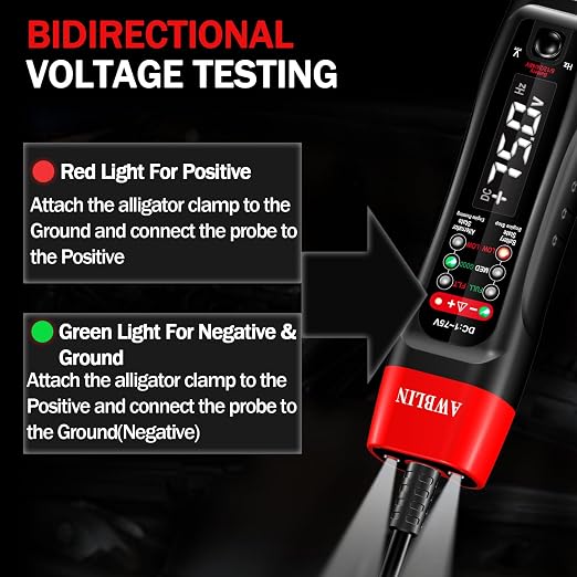 AWBLIN Automotive Test Light & Battery Alternator Tester, 1-75V DC LCD Digital Circuit Tester with Illumination, Heavy Duty Light Tester with Voltmeter, Fuse Voltage Tester Auto Electrical Tool