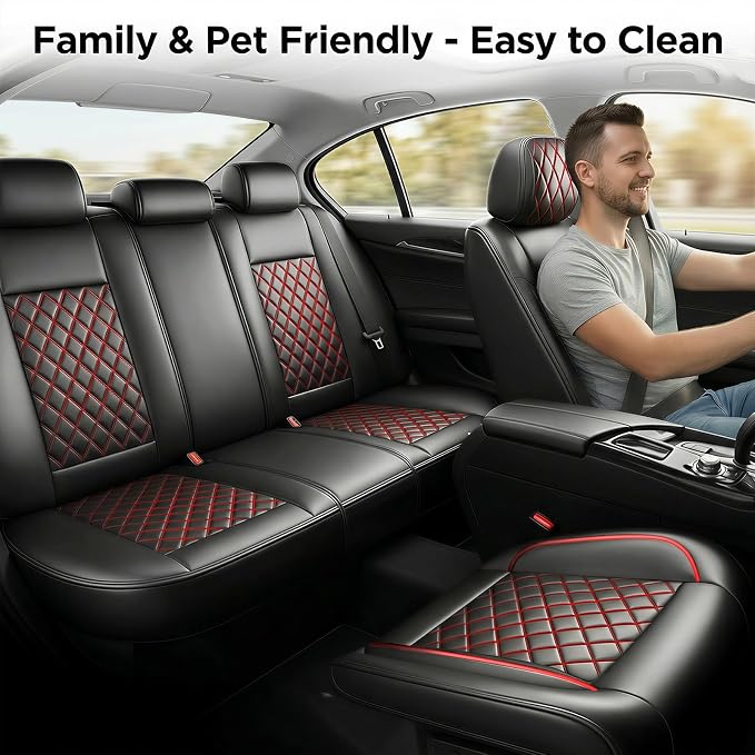 Car Seat Covers Compatible with Ford Focus 2009-2018 - -Waterproof & Breathable Luxury Leather All-Weather Seat Cushions Protectors, Airbag Compatible, Only 2 Front seat Covers (Black&Red)