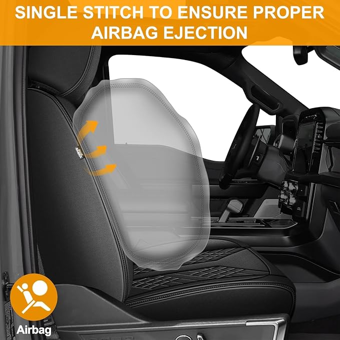 Front Seat Covers for Ford F150 2009-2024 2025 2026 - F250/F350/F450 2017-2024 2025 2026: Custom Faux Leather Truck Seat Covers Car Cushion (2 PCS Front,Black)