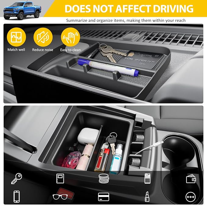 2PCS Center Console Organizer for 2023-2025 Chevy Chevrolet Colorado/GMC Canyon Armrest Tray and Dashboard Insert Storage Box for 2023 2024 2025 Colorado/Canyon Accessories