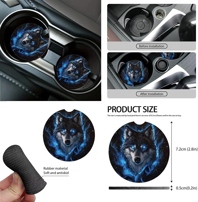 Wolf Flame Print Car Accessories Sets Wild Camo Car Seat Cover Steering Wheel Cover Seat Belt Pads Trash Cans Universal fit for SUV,Van,Saden,Truck Automobile Interior Sets, 15 Pcs, Black
