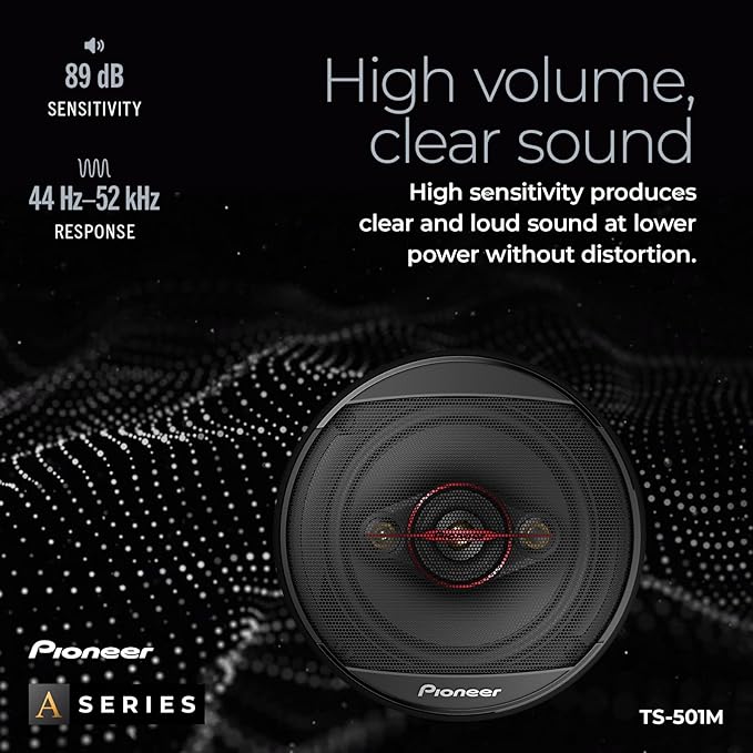 PIONEER TS-501M 4-Way Coaxial Car Audio Speakers (Pair) - 5-1/4' Round, 300 W Max Power, Black and Red
