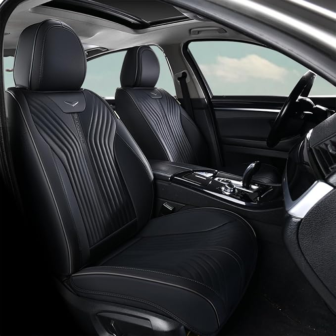 FLORICH Leather Seat Covers Car Seat Cover Full Set Waterproof Car Seat Protector Full Coverage Car Seat Cushion Universal Fit for Most Cars Trucks SUV, Black