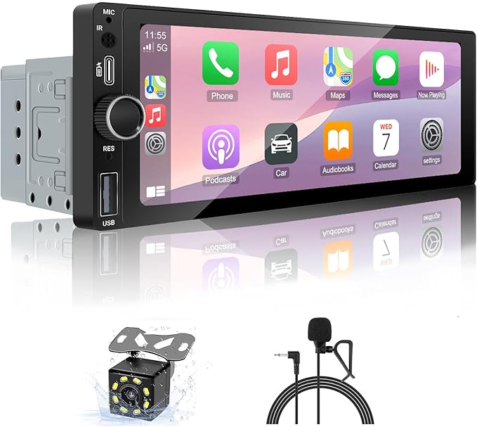 【Type-C&USB】 Single-Din-Car-Radio with Wireless-Apple-Carplay & Android-Auto,Carplay Screen for Car,6.86 Inch Touchscreen,Bluetooth Handsfree, Backup Camera, FM Radio
