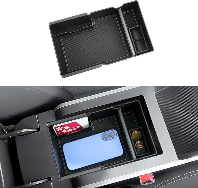 (2Pack) Coleya 2025 2026 2027 Terrain Center Console Organizer &Cup Holder, for GMC Terrain (Elevation/Denali/AT4), Durable ABS &Anti-Slip Rubber Console Tray Insert 2027 2026 Terrain Accessories