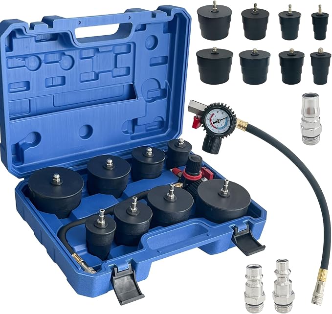 Turbo System Leakage Tester Set Turbocharger Air Pressure Leakage Tester Kit with 4 Pairs of Stepped Adapters 1-3/8" to 3-1/2" 35mm-90mm for Most Vehicles (9PCS)