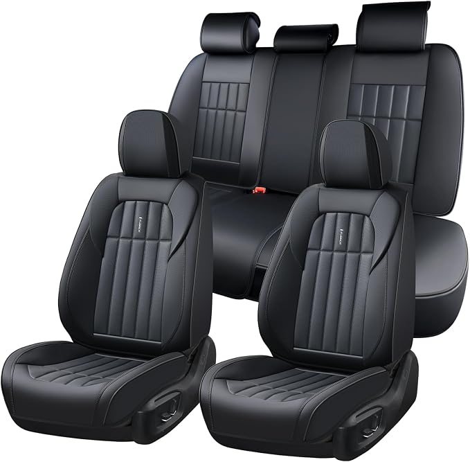FLORICH Seat Cover, Car Seat Covers Full Set, Waterproof Leather Car Seat Protector 5 Seats, Front and Rear Seat Covers for Cars, Automotive Seat Covers Protector Fit for Most Cars Trucks SUV - Black