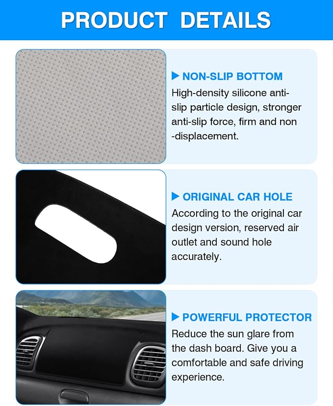 Autorder Dashboard Cover Mat for Dodge Ram 1500 2500 3500 1998-2001 Accessories Dash Cover Flannel Dash Mat Sunshade Glare UV Rays Protector