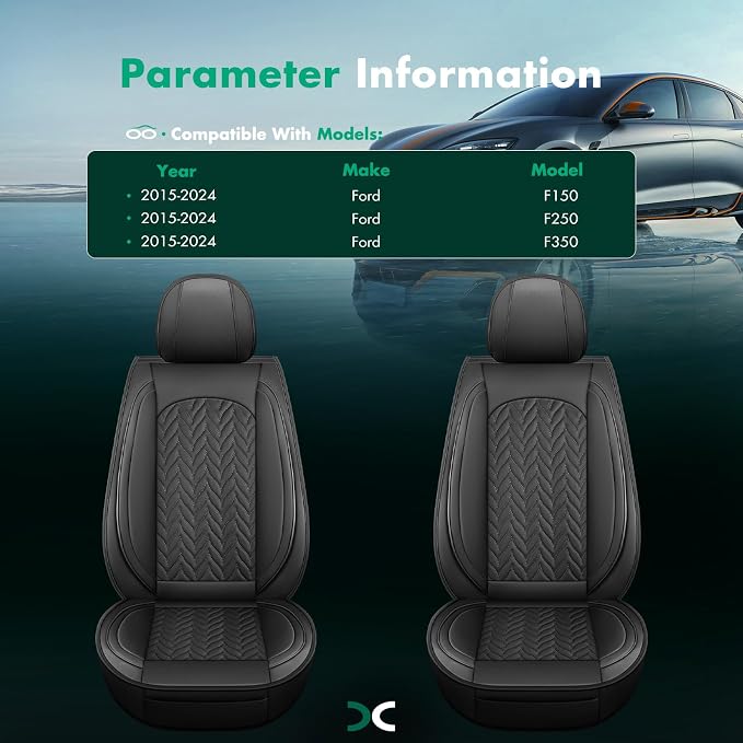 SCITOO Front Seat Covers for F150,2PCS Truck Seat Covers Faux Leather Seat Covers Full Set Vehicle Seat Covers Fits for 2015-2024 Ford F150 F250 F350 (Front,Black)