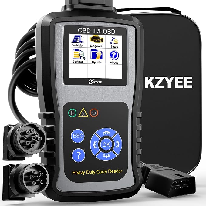 KZYEE KC601 Heavy Duty Truck Scanner, Diesel Scanner Diagnostic Tool for Cummins, CAT, Freightliner, International, Mack, Volvo & Detroit, Read & Clear Codes, Live Data, Free Lifetime Updates