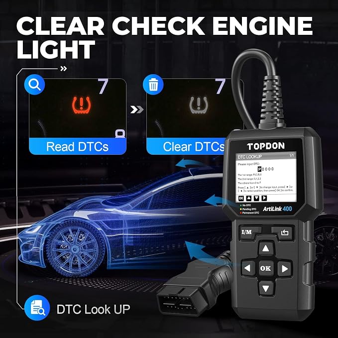 TOPDON AL400 OBD2 Scanner, Full OBDII Code Reader, Check Engine Light Scan Tool, Car Scanner with DTC Lookup, Clear Codes, Freeze Frame, One-Click I/M, Diagnostic Scanner for DIYers, Lifetime Update