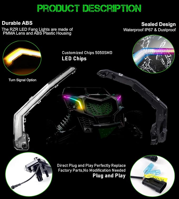 SLK-Lights X3 LED Turn Signal With Chasing Color, Bluetooth APP Control, Front Signature Accent Fang Assembly Compatible With Can-Am Maverick X3, Sport, Trail and etc.