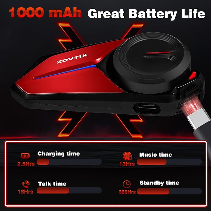 Motorcycle Helmet Headset 8 Riders Communication System X8 Intercom with Music Sharing/HiFi Sound/3 EQ Music Modes/DSP&CVC Noise Cancellation/IP67/FM Radio - X8-Red 2 Pack